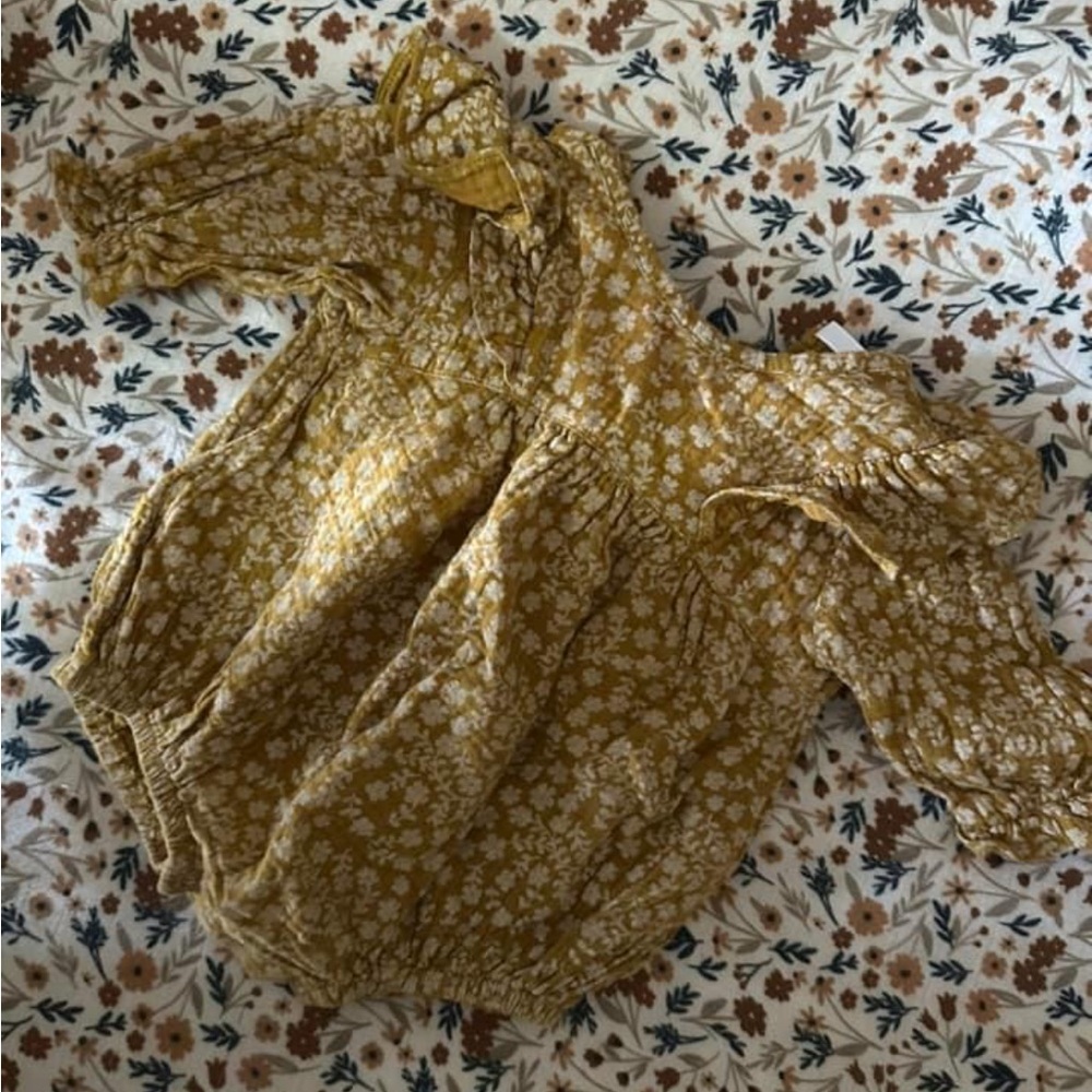 Floral Baby Romper in Mustard Yellow